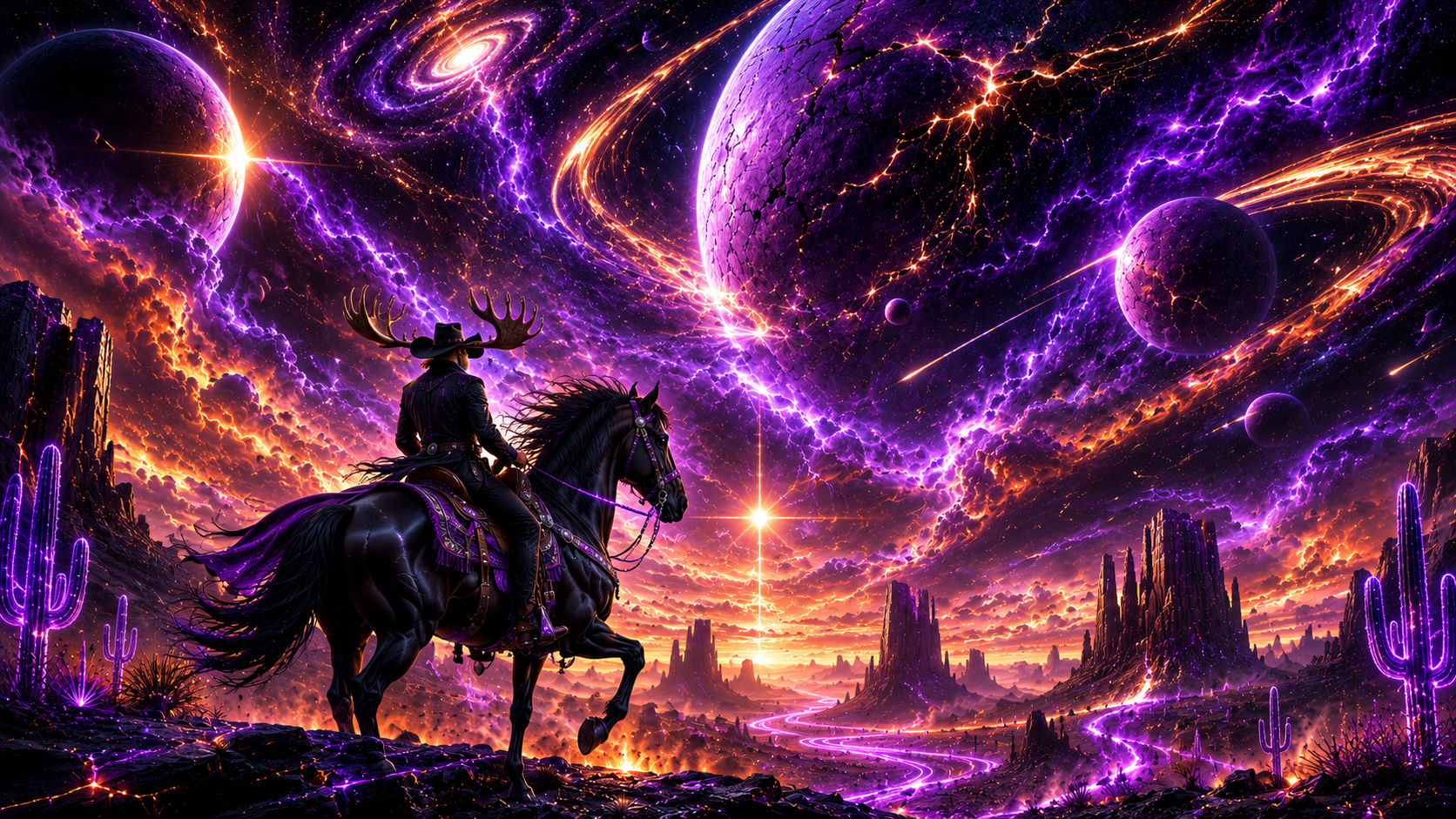 Yippee Ki-Yay concept world art with cosmic western silhouettes